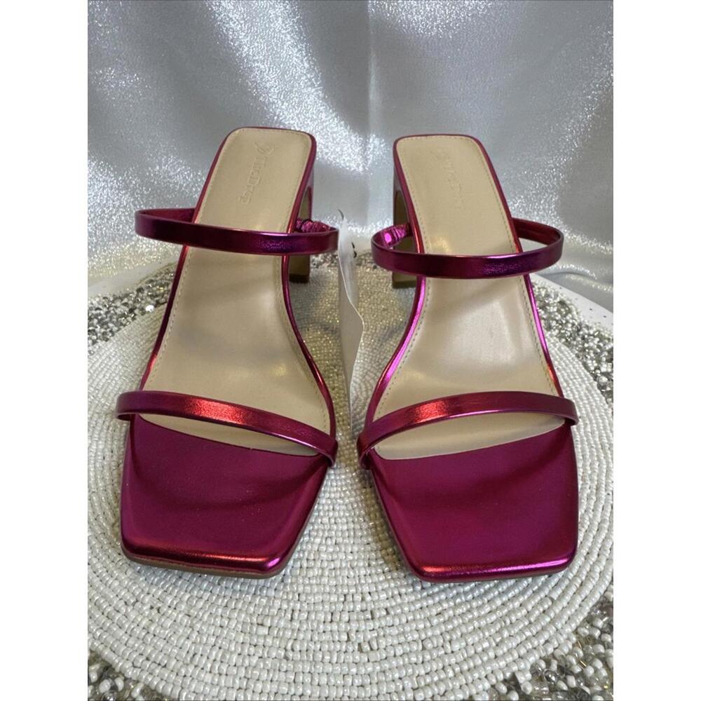 The Drop Avery Square Toe Pink Metallic Slide Sandals Size 10